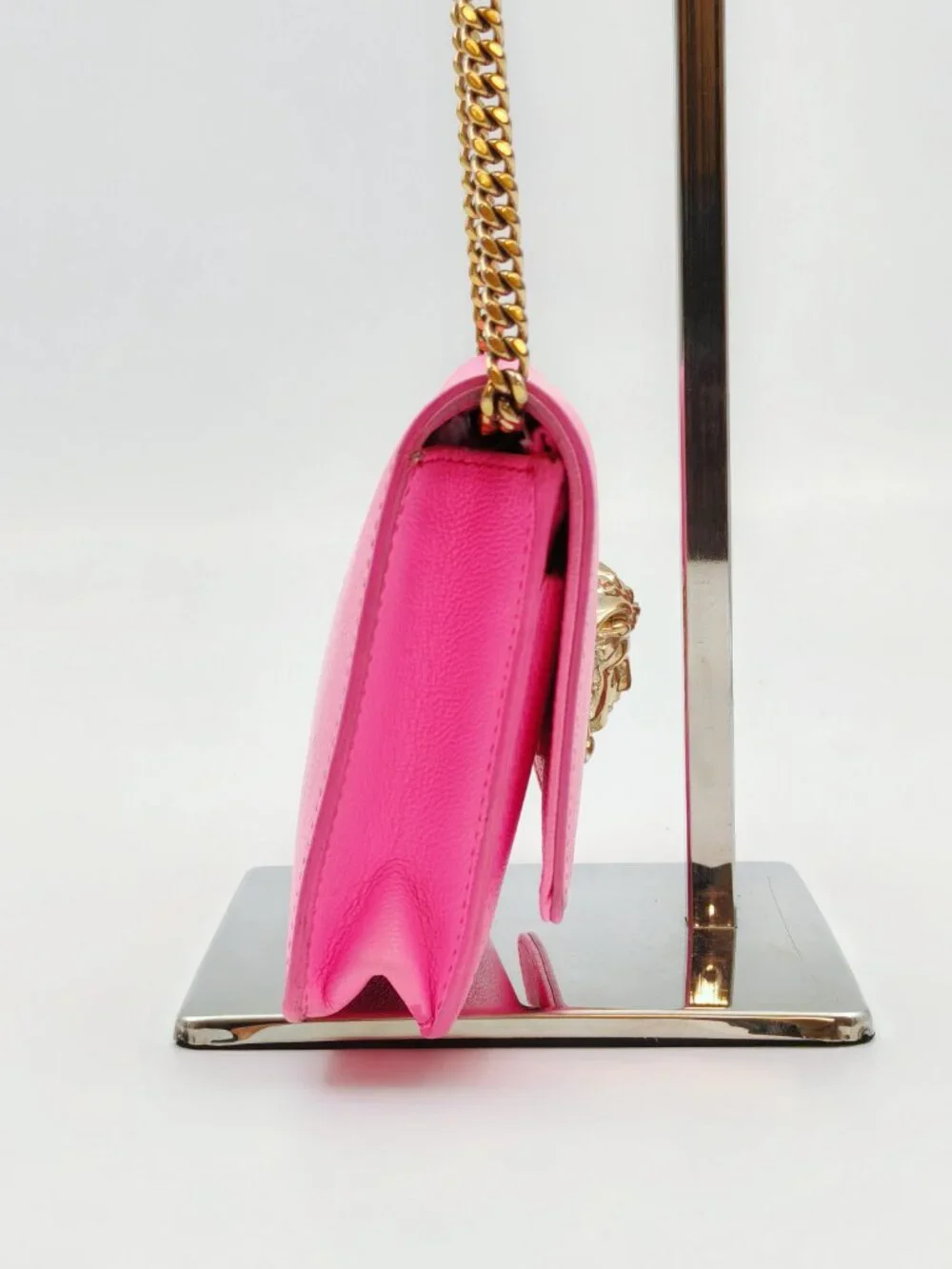 Versace Medusa Pink Leather WOC Wallet On Chain Crossbody Bag Gold Chain - Picture 4 of 13